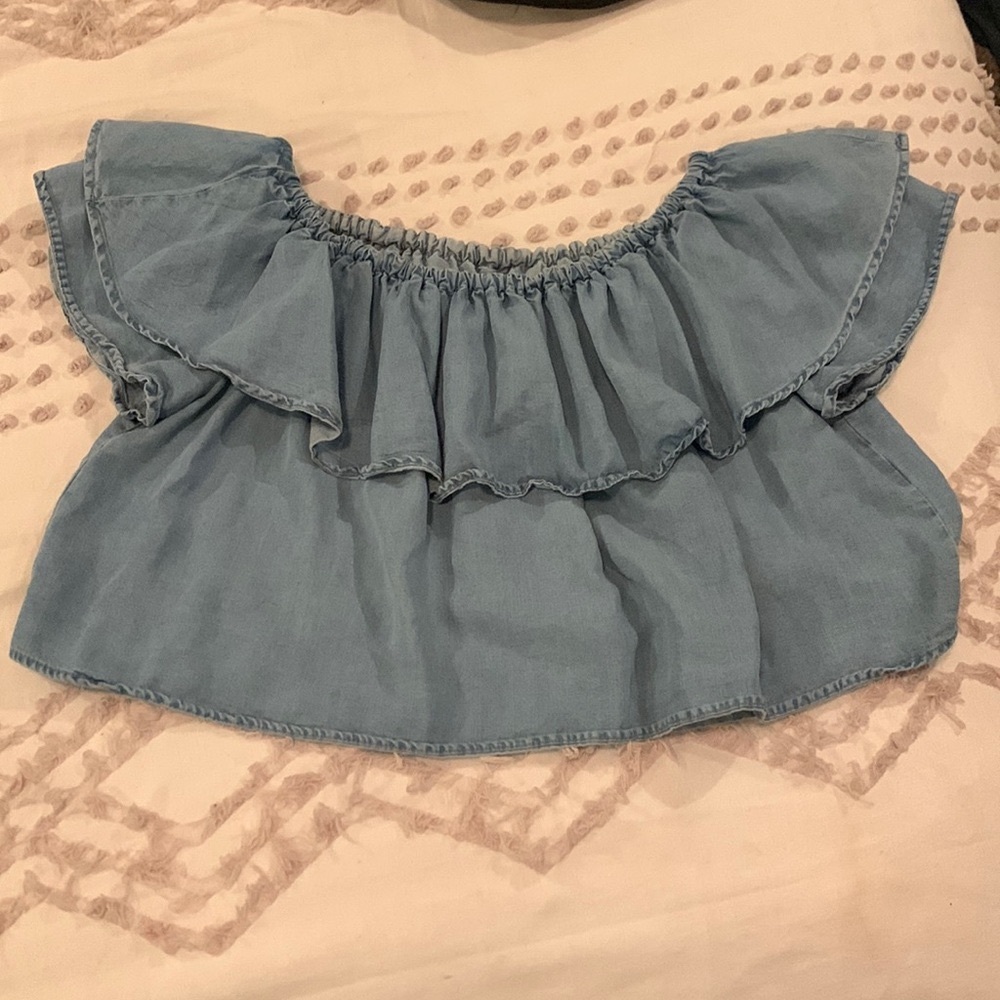 Zara Woman XS denim blue off the shoulder top